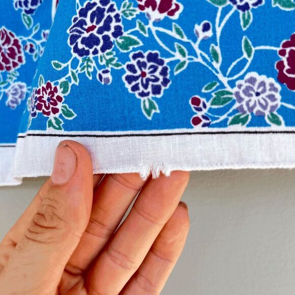 Vintage 80s Asian-Inspired Floral Poly Cotton Handkerchief Scarf USA - Picture 4 of 5